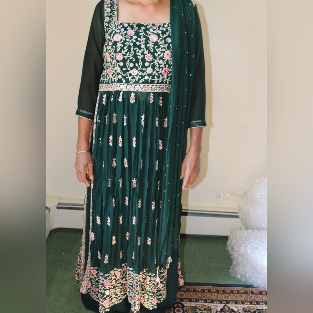 Elegant Floral Green Indian Dress - Picture 3 of 3